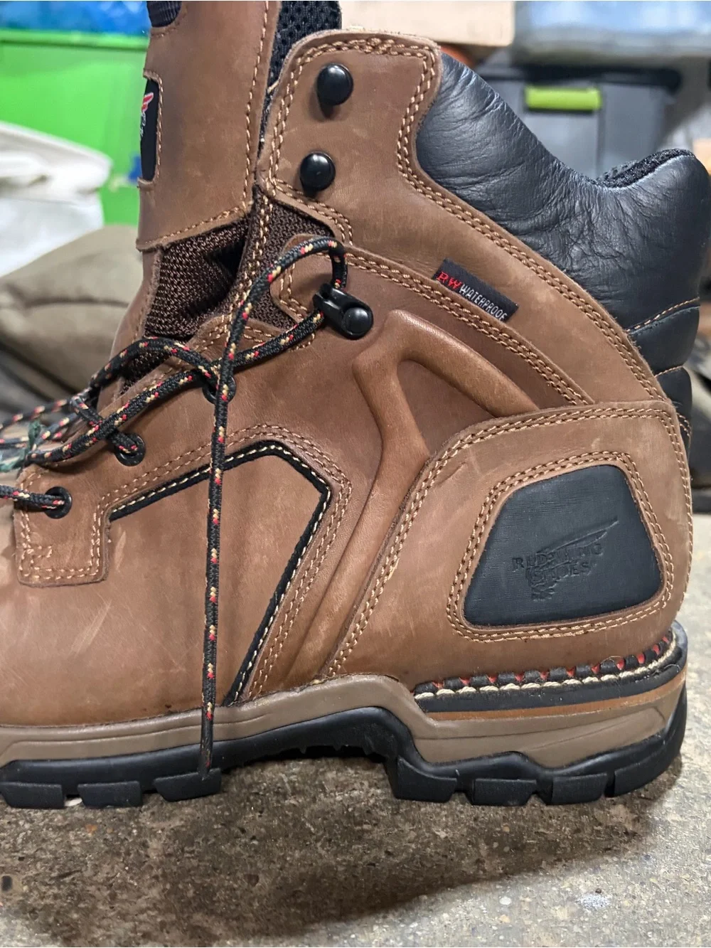Red Wing Shoes Brown Leather Men's Work Boots with Black Toe Caps